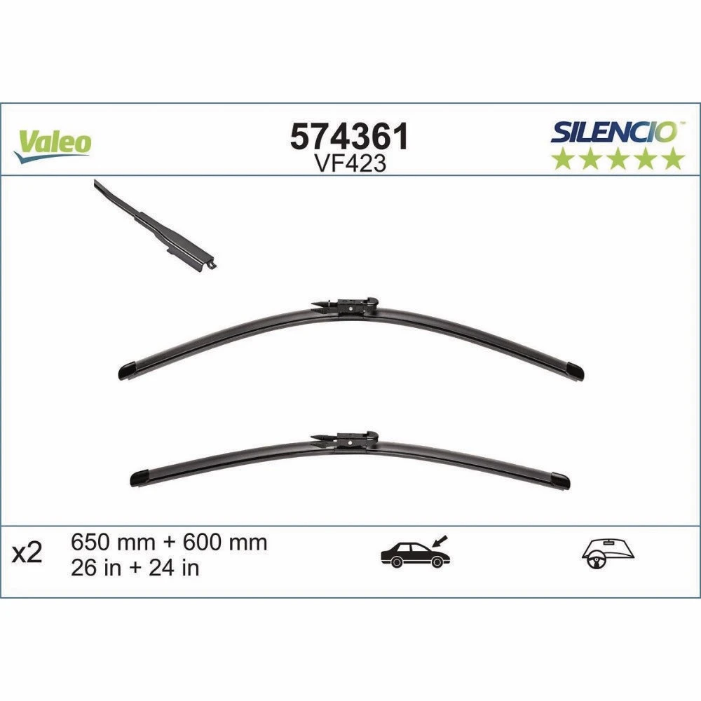 Комплект бескаркасных дворников VALEO Silencio Flat VF423 650 мм и 600 мм