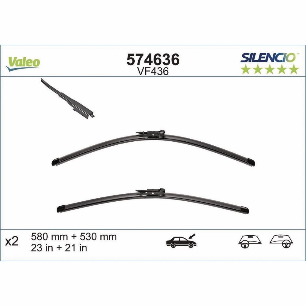 Комплект бескаркасных дворников VALEO Silencio Flat VF436 580 мм и 530 мм