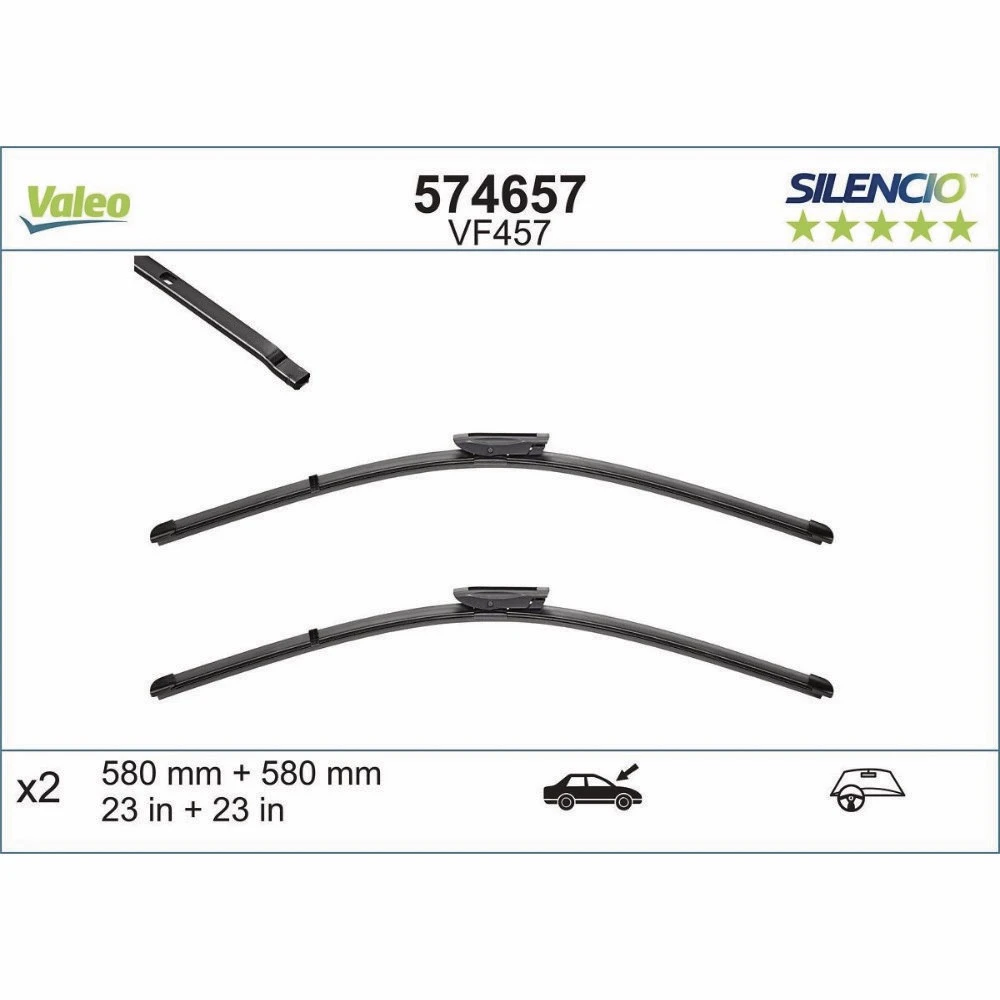 Комплект бескаркасных дворников VALEO Silencio Flat VF457 580 мм и 580 мм