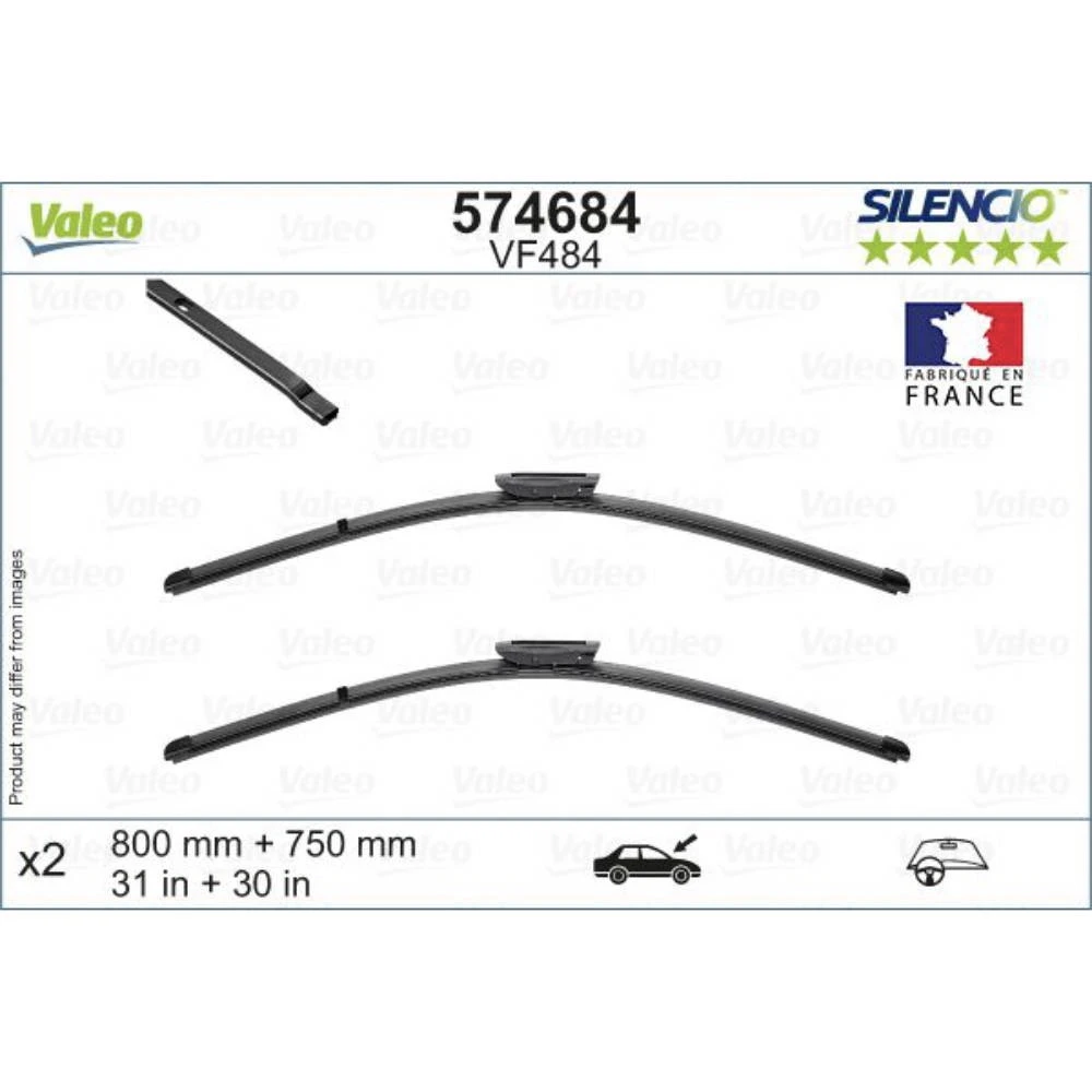 Комплект бескаркасных дворников VALEO Silencio Flat VF484 800 мм и 750 мм