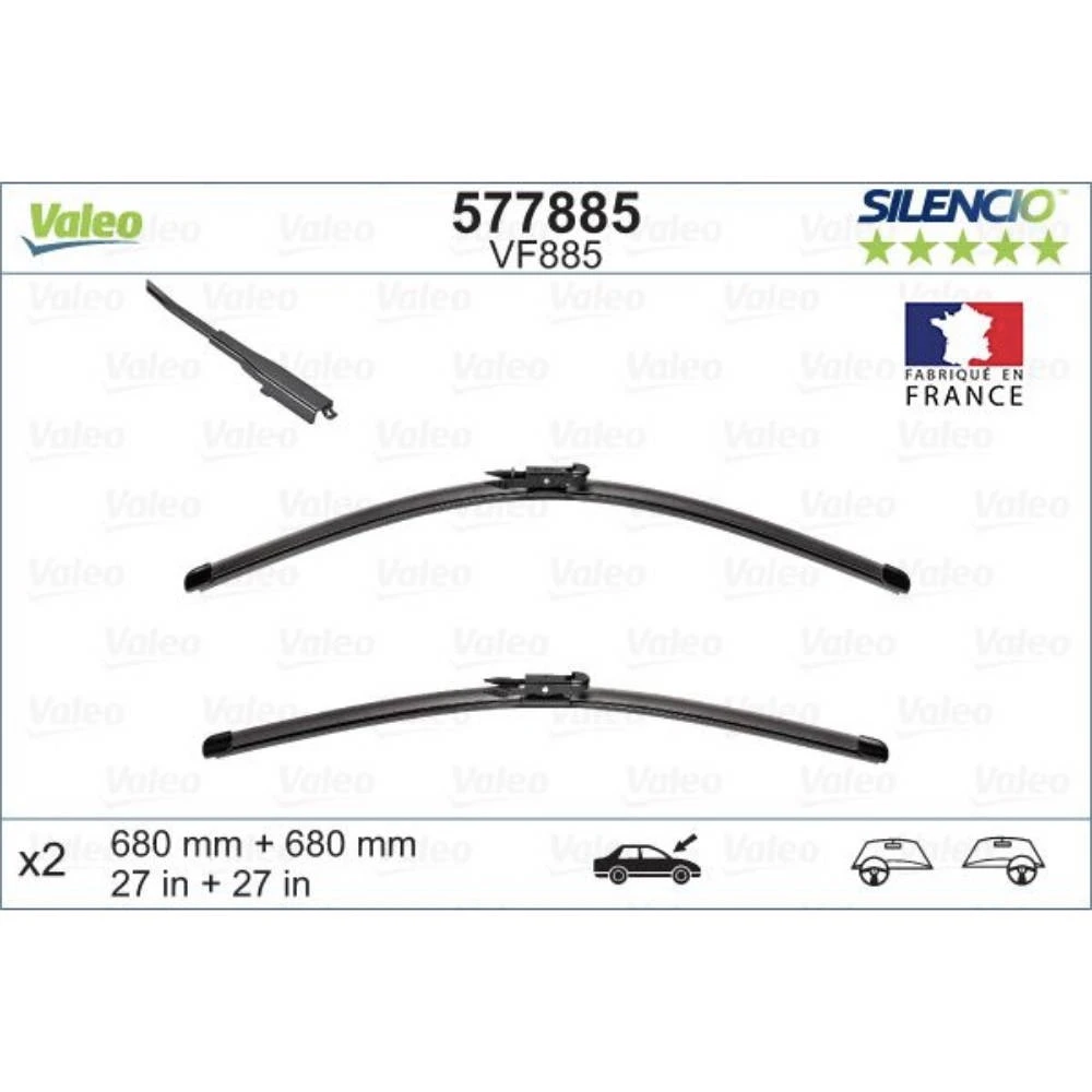 Комплект бескаркасных дворников VALEO Silencio Flat VF885 680 мм и 680 мм