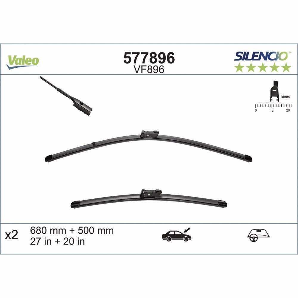 Комплект бескаркасных дворников VALEO Silencio Flat VF896 680 мм и 500 мм