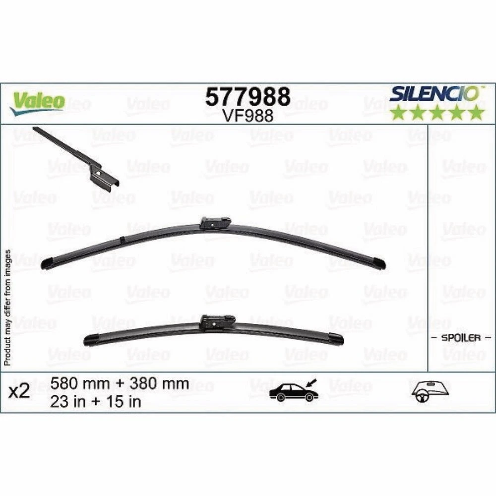 Комплект бескаркасных дворников VALEO Silencio Flat VF988 580 мм и 380 мм