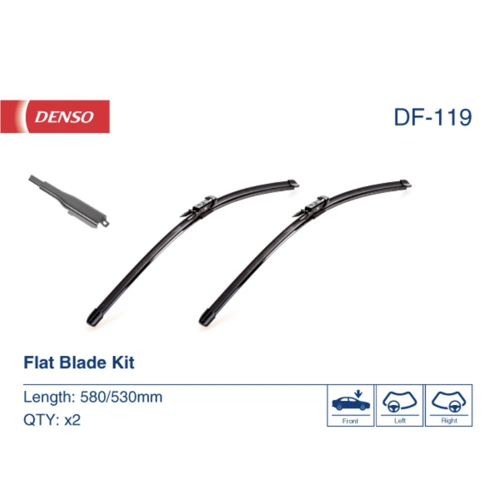 Комплект бескаркасных дворников DENSO Flat DF-119 580 мм и 530 мм