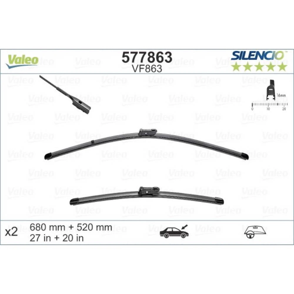 Комплект бескаркасных дворников VALEO Silencio Flat VF863 680 мм и 520 мм