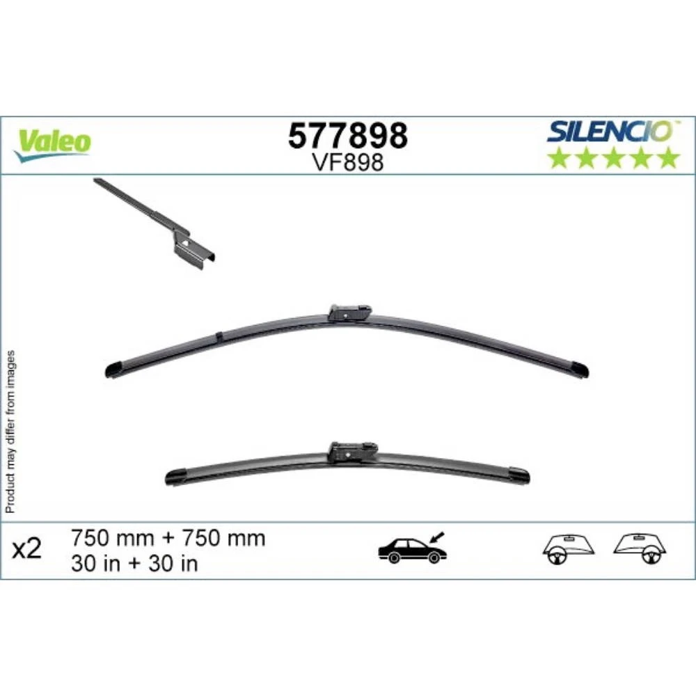 Комплект бескаркасных дворников VALEO Silencio Flat VF898 750 мм и 750 мм