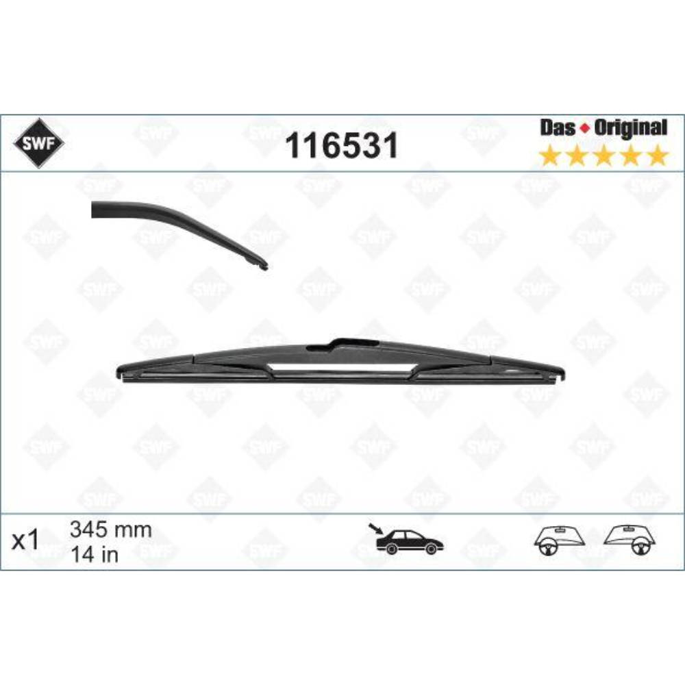 Задняя щетка SWF Rear на Subaru Forester 2 SG facelift 03.2005-11.2007 plastic rear wiper 350 mm