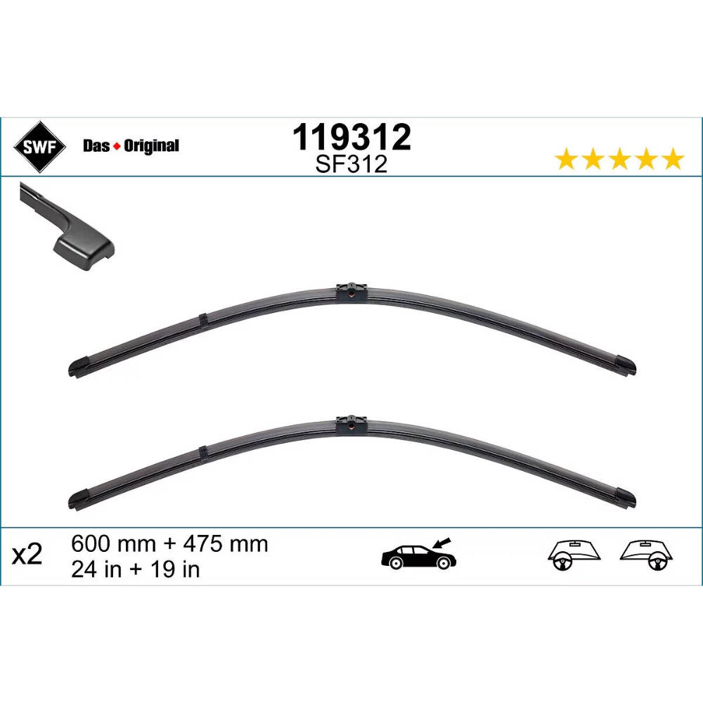 Бескаркасные дворники SWF VisioFlex Original на BMW 3 series E91 touring 09.2005-08.2009 side pin wiper arm