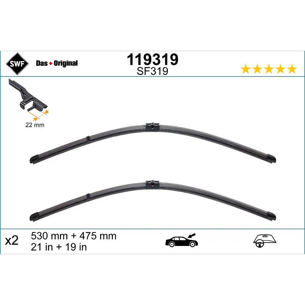 Безкаркасні двірники SWF VisioFlex Original на Volkswagen Bora A4, 1J2 06.2002-05.2005 side pin wiper arm