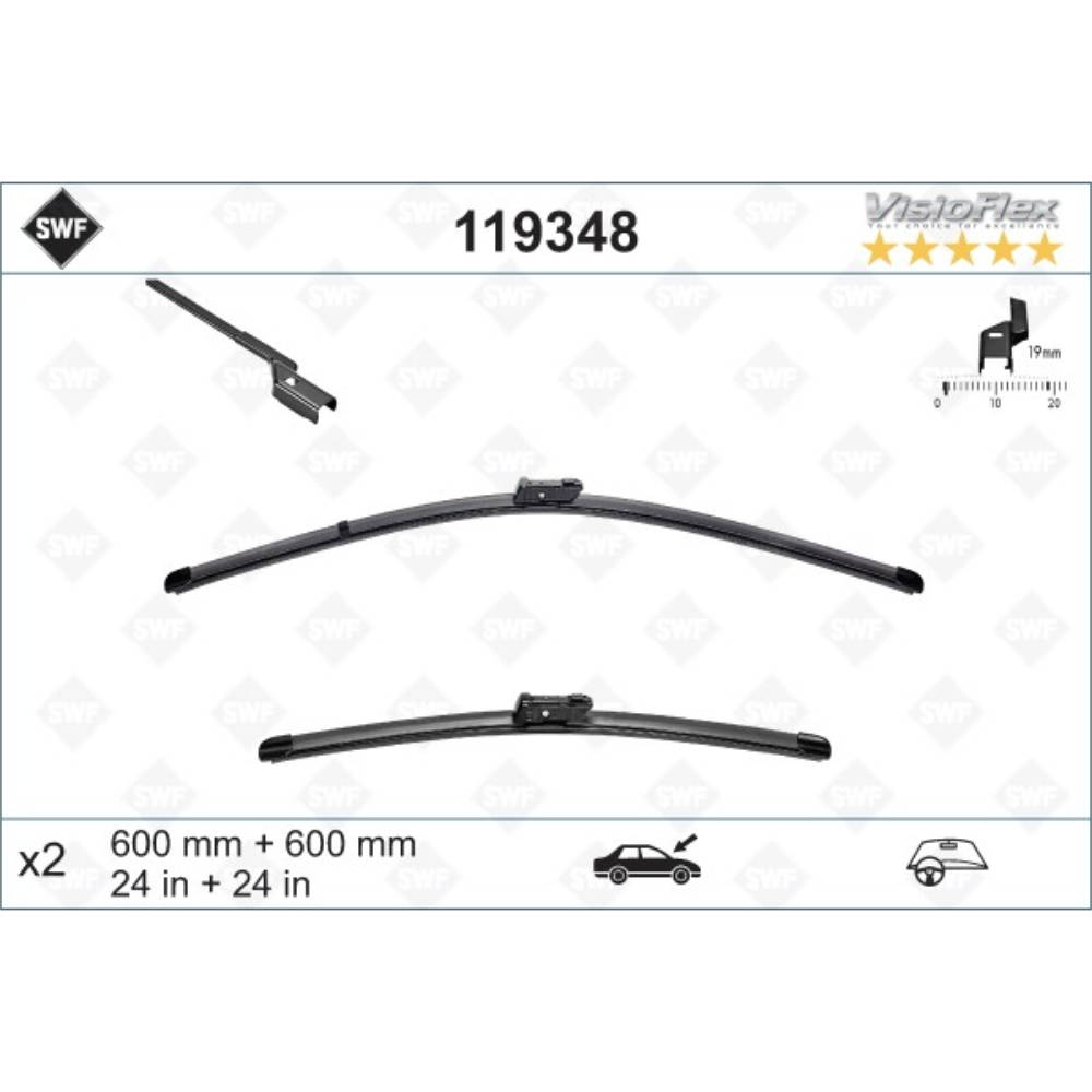 Бескаркасные дворники SWF VisioFlex Original на Mercedes E-Class 4 C207 coupe, cabrio facelift 01.2013-12.2016 push botton wiper arm