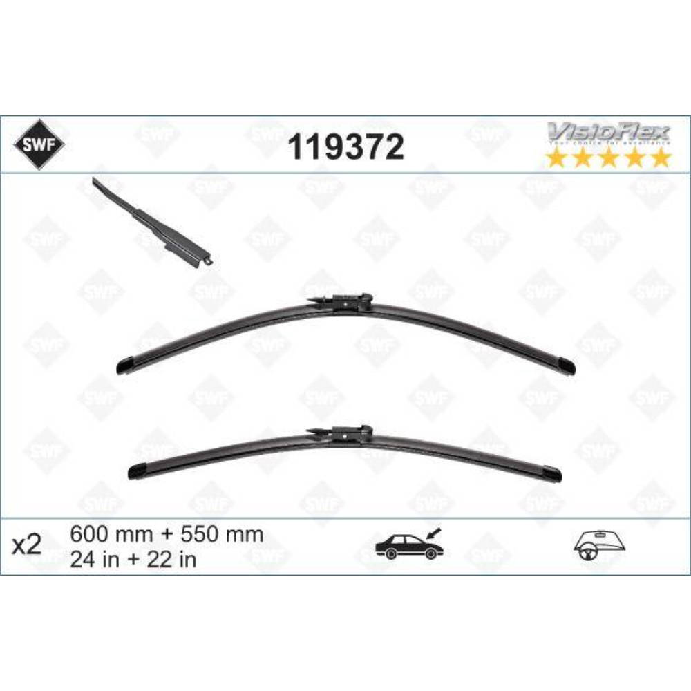 Бескаркасные дворники SWF VisioFlex Original на Fiat Multipla 186 facelift 01.2006-12.2010 pinch tab wiper arm