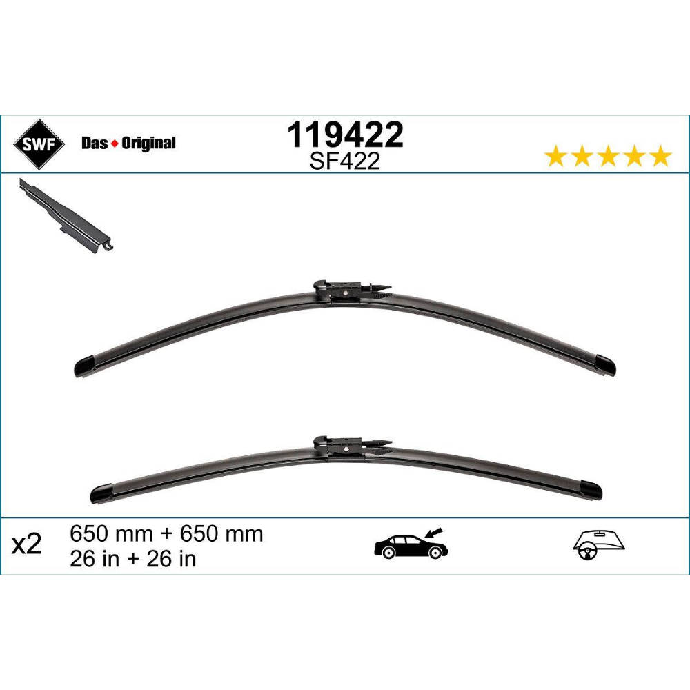 Бескаркасные дворники SWF VisioFlex Original на SEAT Leon 2 1P1 07.2005-02.2009 metal rear wiper