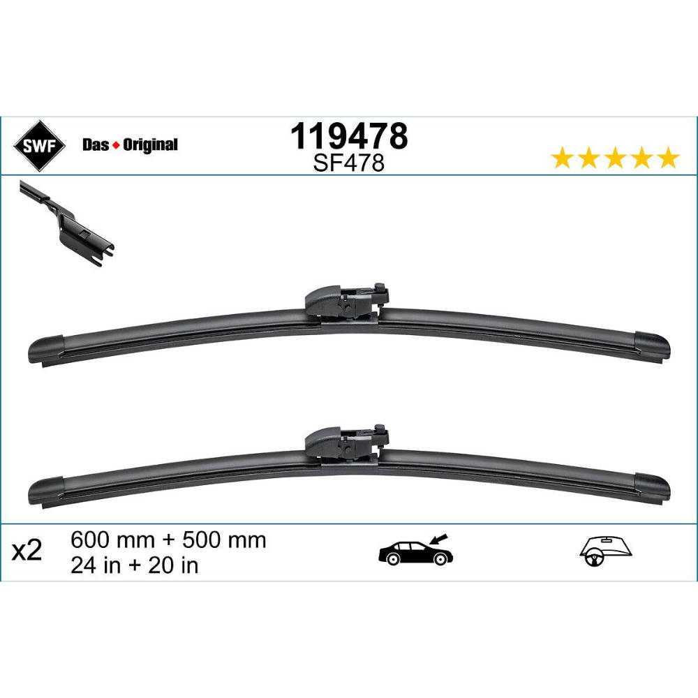 Безкаркасні двірники SWF VisioFlex Original на Land Rover RR Sport 2 LW facelift 09.2016-2022 original wiper arm