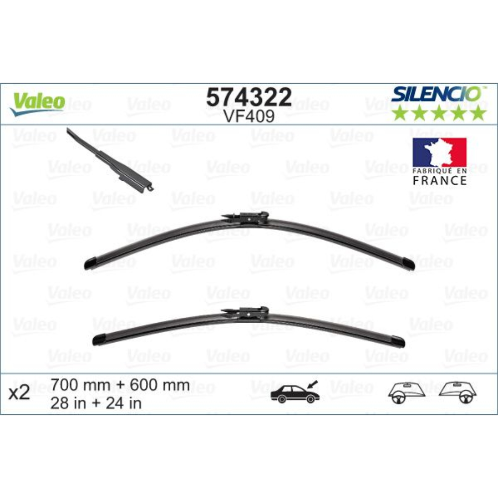 Бескаркасные дворники VALEO Silencio Flat на Peugeot 307 CC cabtio 10.2003-05.2005 right wiper 600 mm