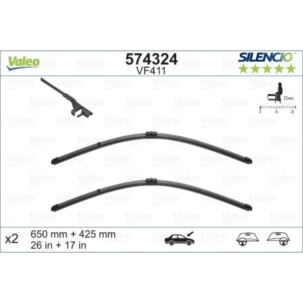 Бескаркасные дворники VALEO Silencio Flat на Ford Focus 2 DA hatchback 07.2004-02.2006 metal rear wiper