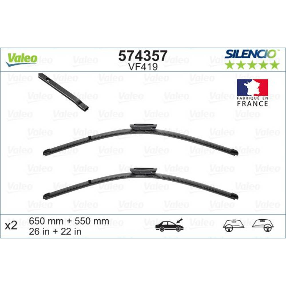 Бескаркасные дворники VALEO Silencio Flat на Renault Scenic 2 JM 12.2004-04.2009 bayonet wiper arm