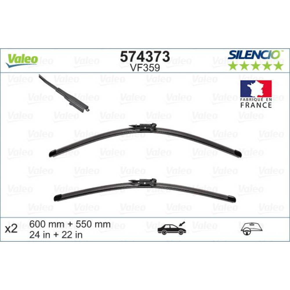 Бескаркасные дворники VALEO Silencio Flat на Volvo S80 1 P23 facelift 03.2004-07.2006 pinch tab wiper arm