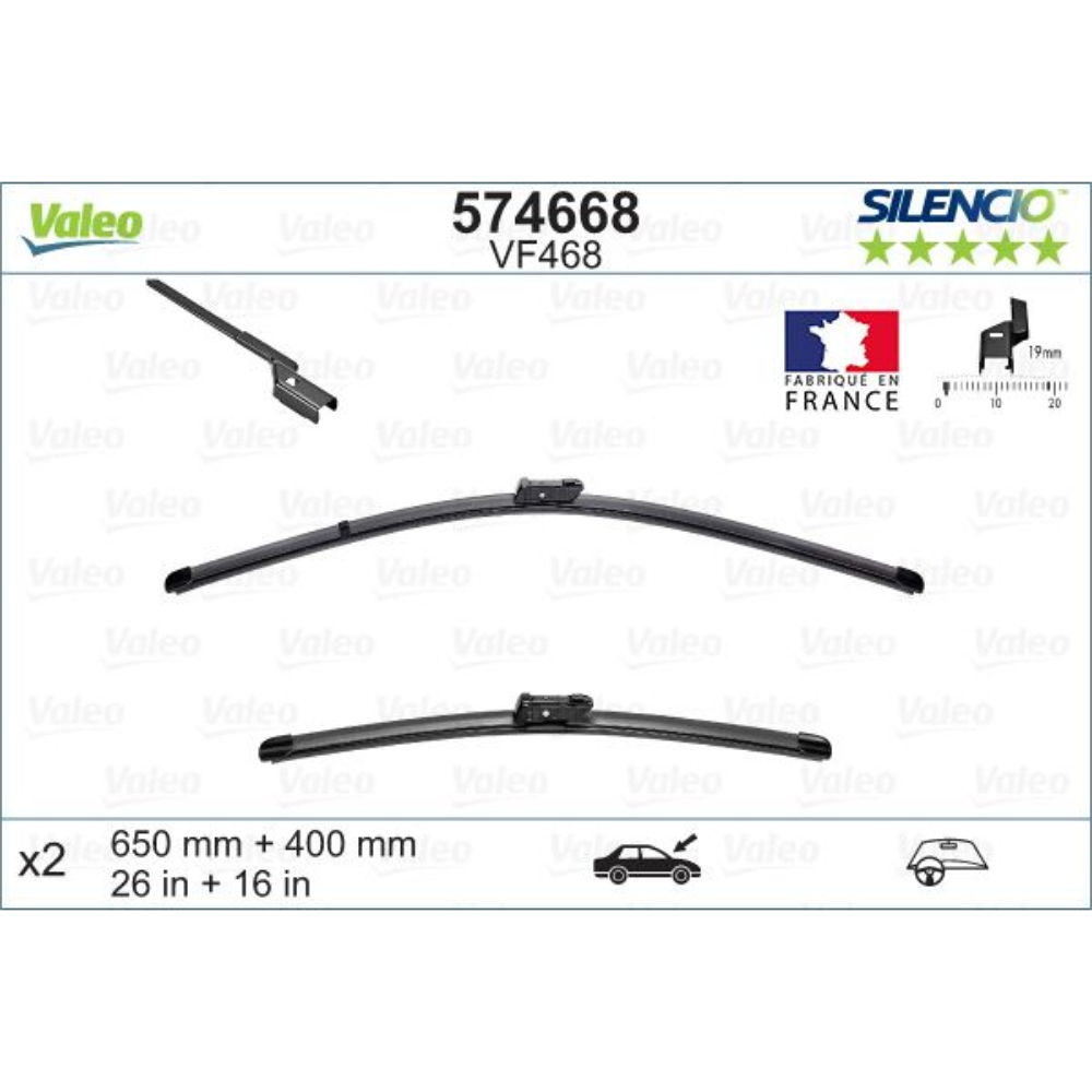 Бескаркасные дворники VALEO Silencio Flat на Peugeot 208 1 A9