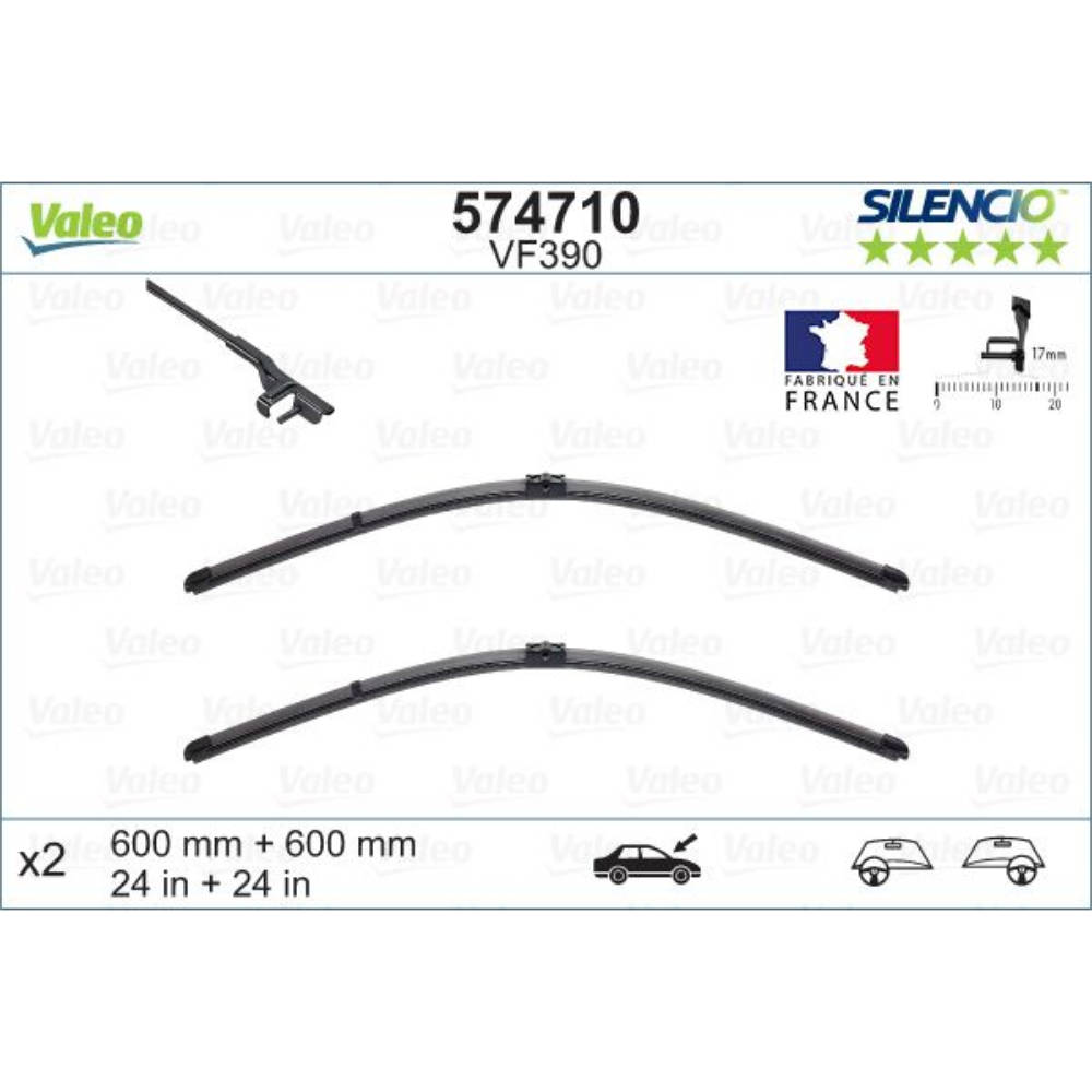 Безкаркасні двірники VALEO Silencio Flat на Mercedes C class T-Modell S204 09.2007-11.2008 wagon slim side pin 17 mm wiper arm