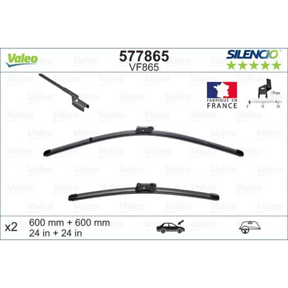 Бескаркасные дворники VALEO Silencio Flat на Mercedes E-Class 4 C207 coupe, cabrio facelift 01.2013-12.2016 push botton wiper arm