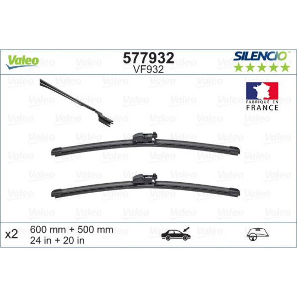 Безкаркасні двірники VALEO Silencio Flat на Range Rover Sport 2 LW facelift 09.2016-2022 original wiper arm