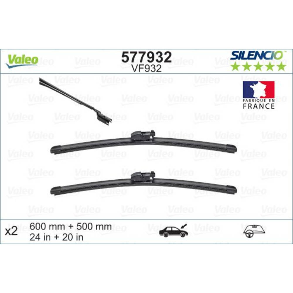 Безкаркасні двірники VALEO Silencio Flat на Land Rover Discovery 5 LR/B6