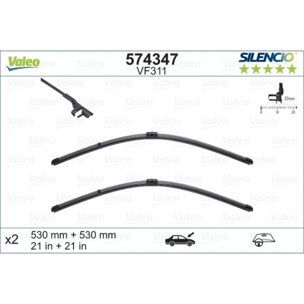 Безкаркасні двірники VALEO Silencio Flat на Audi TT Coupe, Cabrio 10.2003-06.2006 side pin wiper arm
