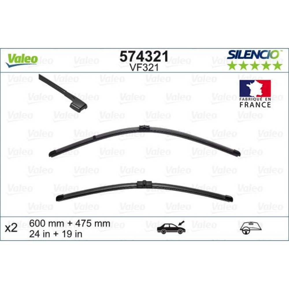 Бескаркасные дворники VALEO Silencio Flat на BMW 3 series E91 touring 09.2005-08.2009 side pin wiper arm