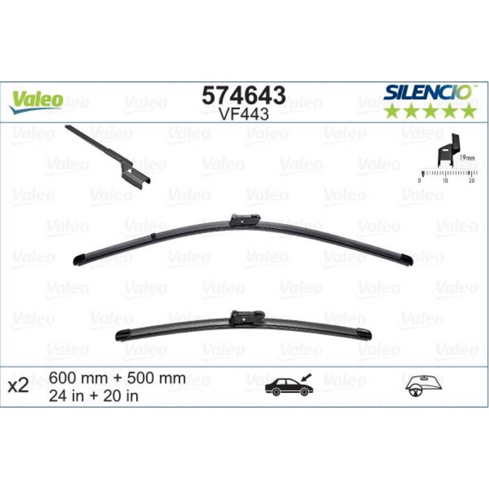 Бескаркасные дворники VALEO Silencio Flat на Audi A5 8T3 Coupe 06.2007-10.2007 push button wiper arm