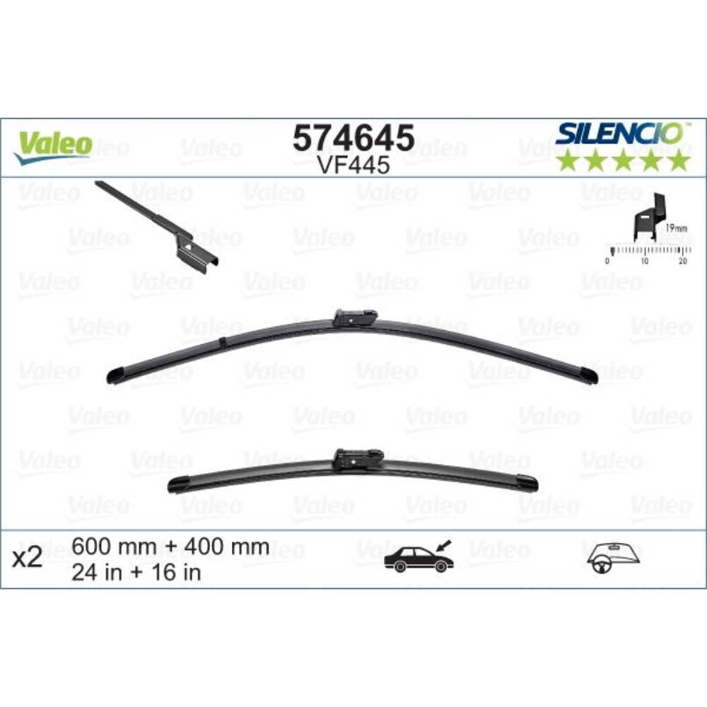 Безкаркасні двірники VALEO Silencio Flat на Citroen C3 Picasso A58 02.2009-04.2010 push button wiper arm