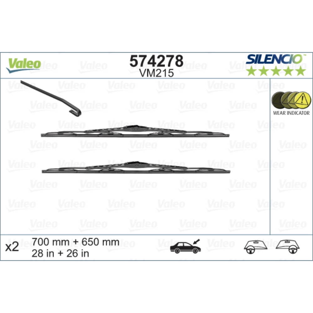 Каркасні двірники VALEO Silencio Convertional на SEAT Alhambra 2 7V9 06.2000-06.2001 hook wiper arm